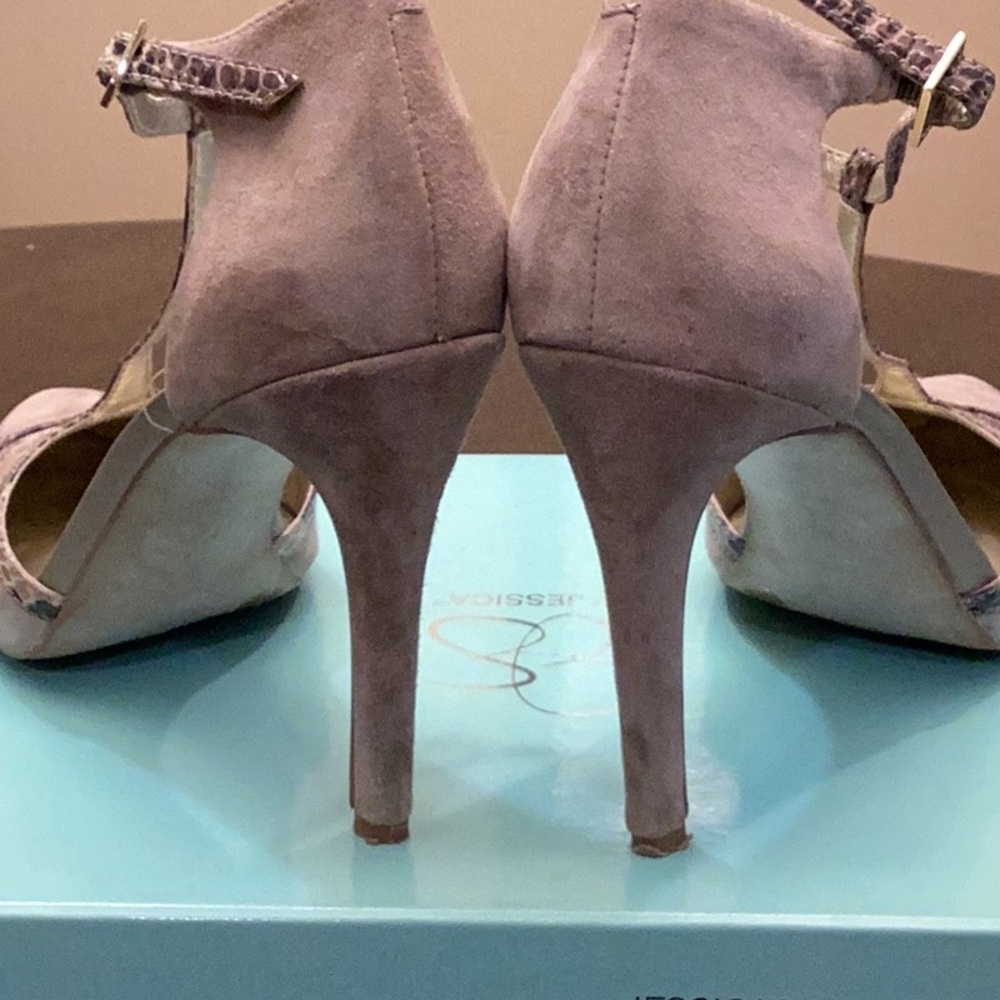 Jessica Simpson Brown and Tan Heels with Ankle Strap - Picture 4 of 5